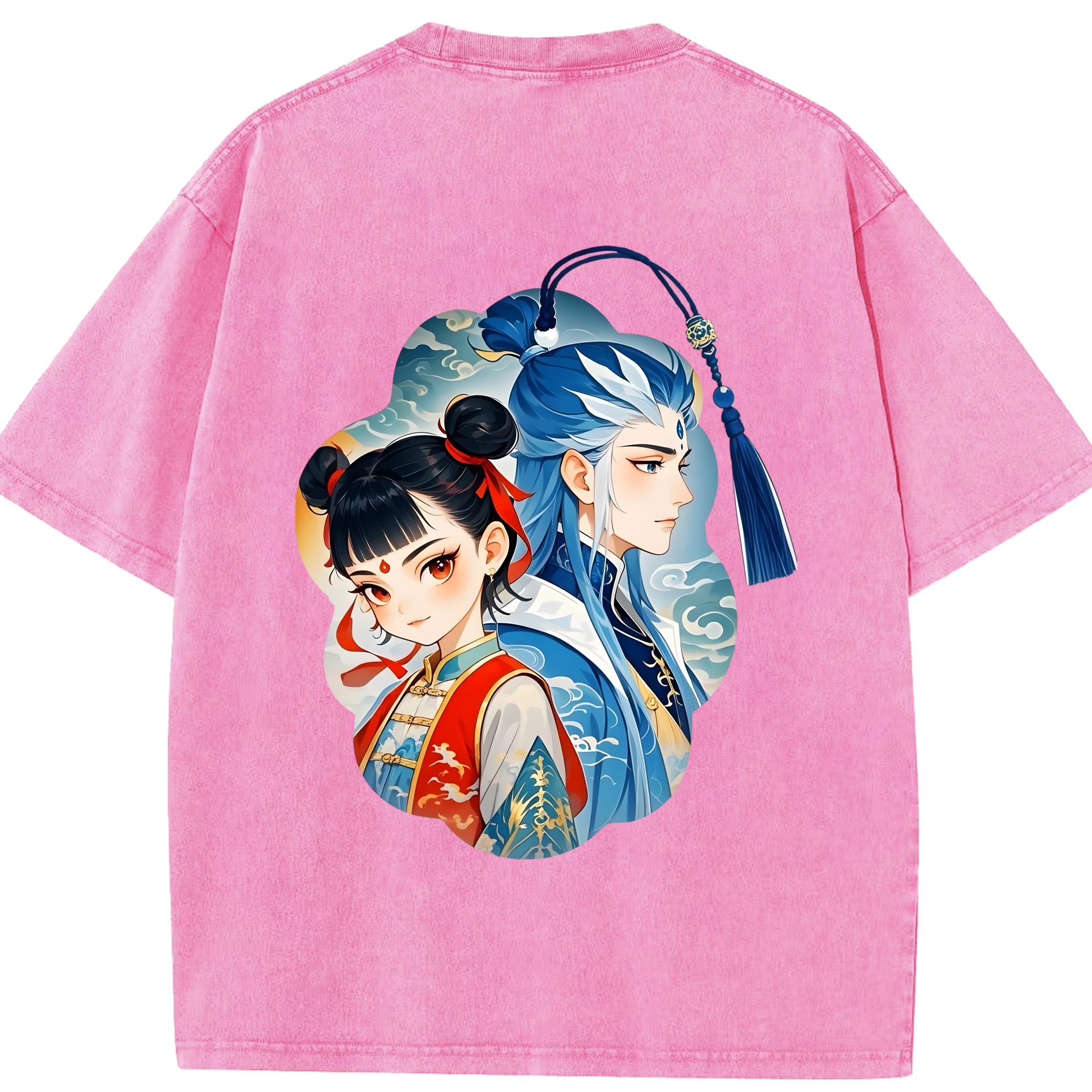 （画像用） Ne Zha 2 ナタ 魔童の大暴れ 綿100% ヴィンテージ風 半袖Tシャツ（背面プリント）